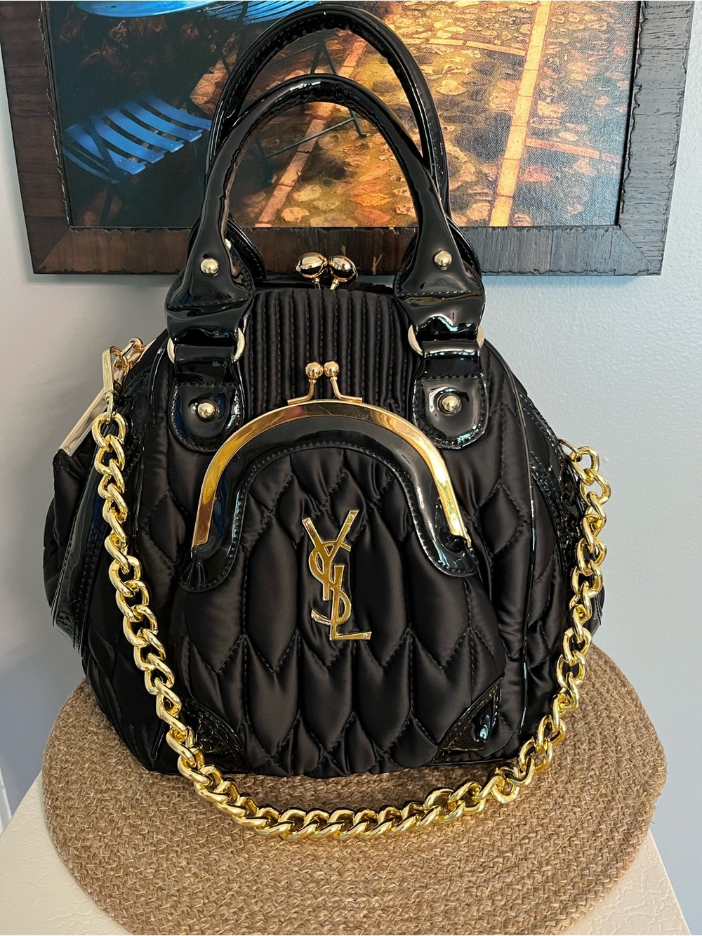 Fashion Quilted Satchel with Gold Hardware - Picture 2 of 2